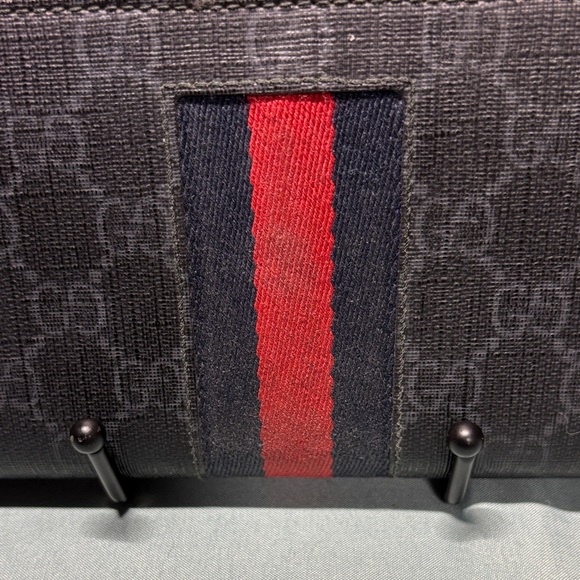 Gucci GG Supreme Web Zip Around Wallet Black Grey Blue Red Stripe GUC - Picture 2 of 12